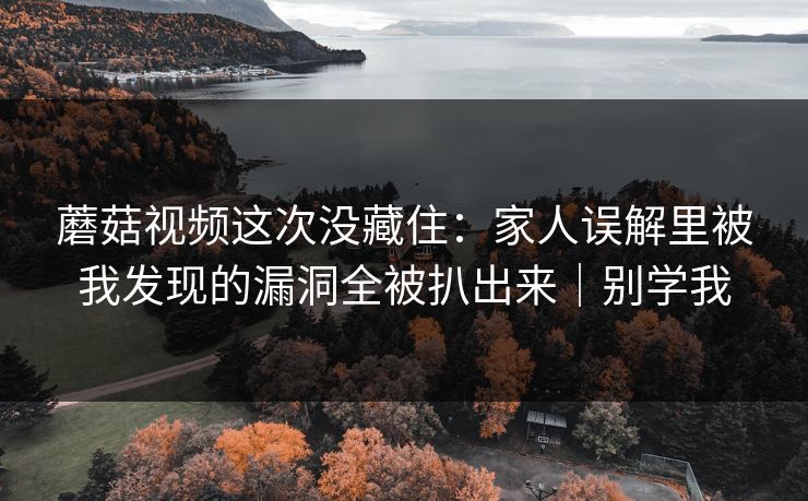 蘑菇视频这次没藏住：家人误解里被我发现的漏洞全被扒出来｜别学我